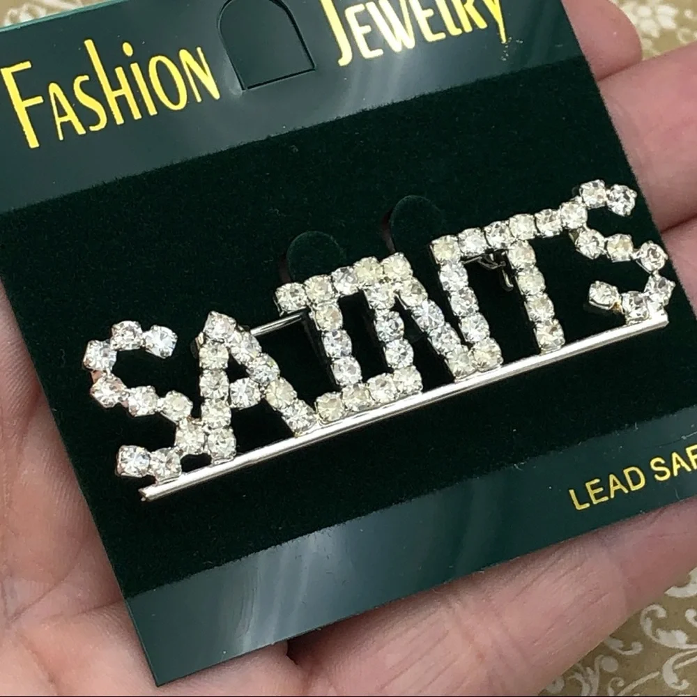 SAINTS Rhinestone Gold Or Silver Worded Lapel Pin Brooch